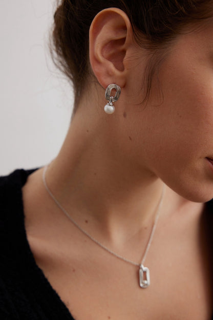 Infinite Loop Pearl Drop Earrings