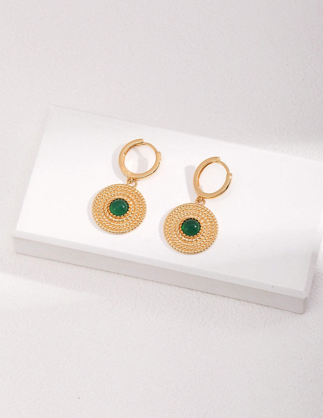 Emerald Circle Drop Earrings