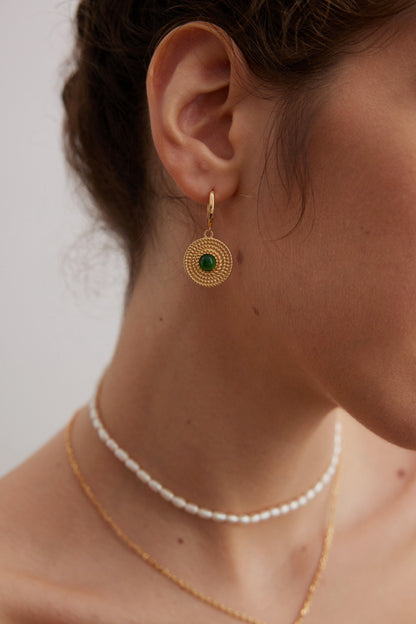 Emerald Circle Drop Earrings