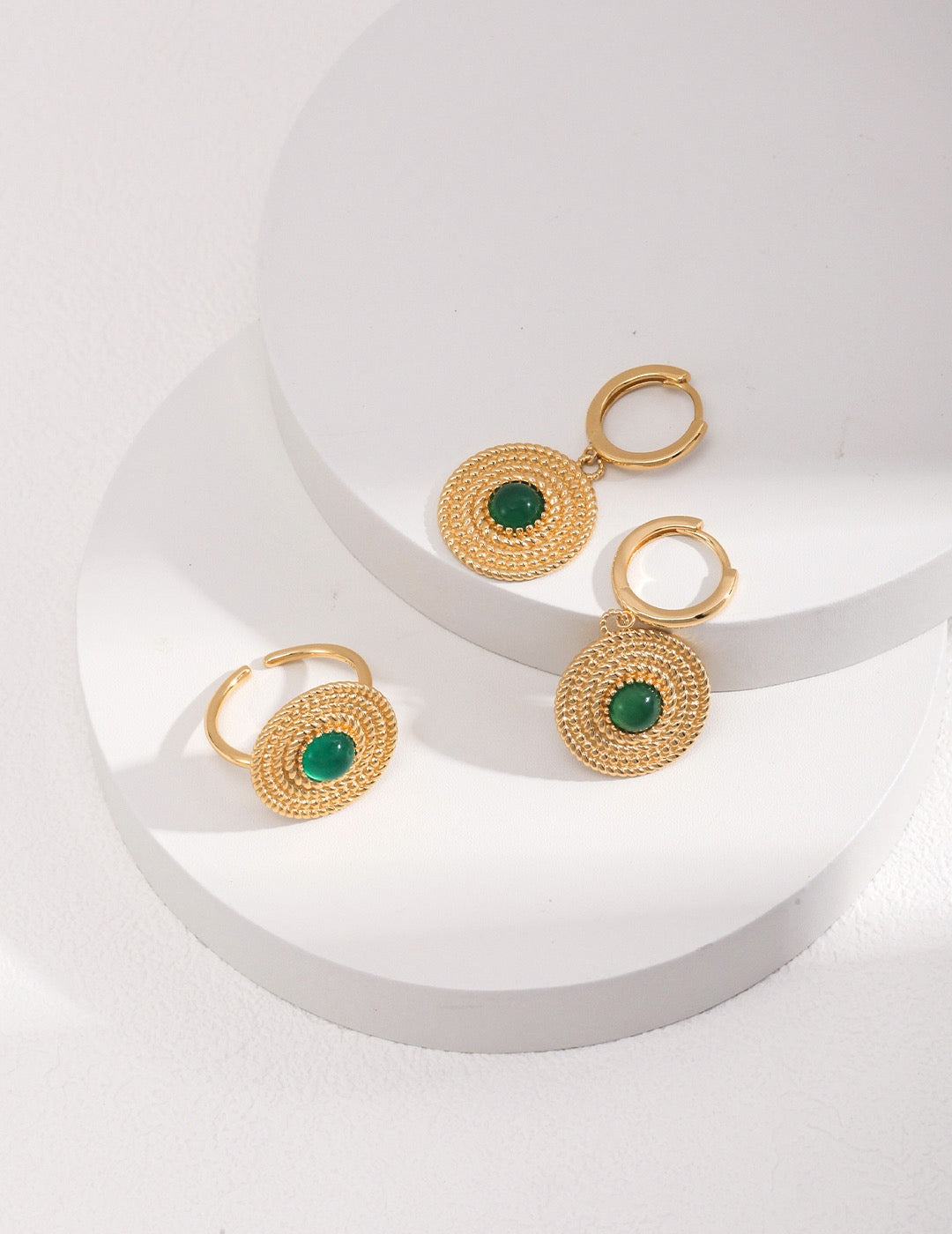 Emerald Circle Drop Earrings