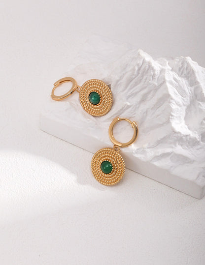 Emerald Circle Drop Earrings