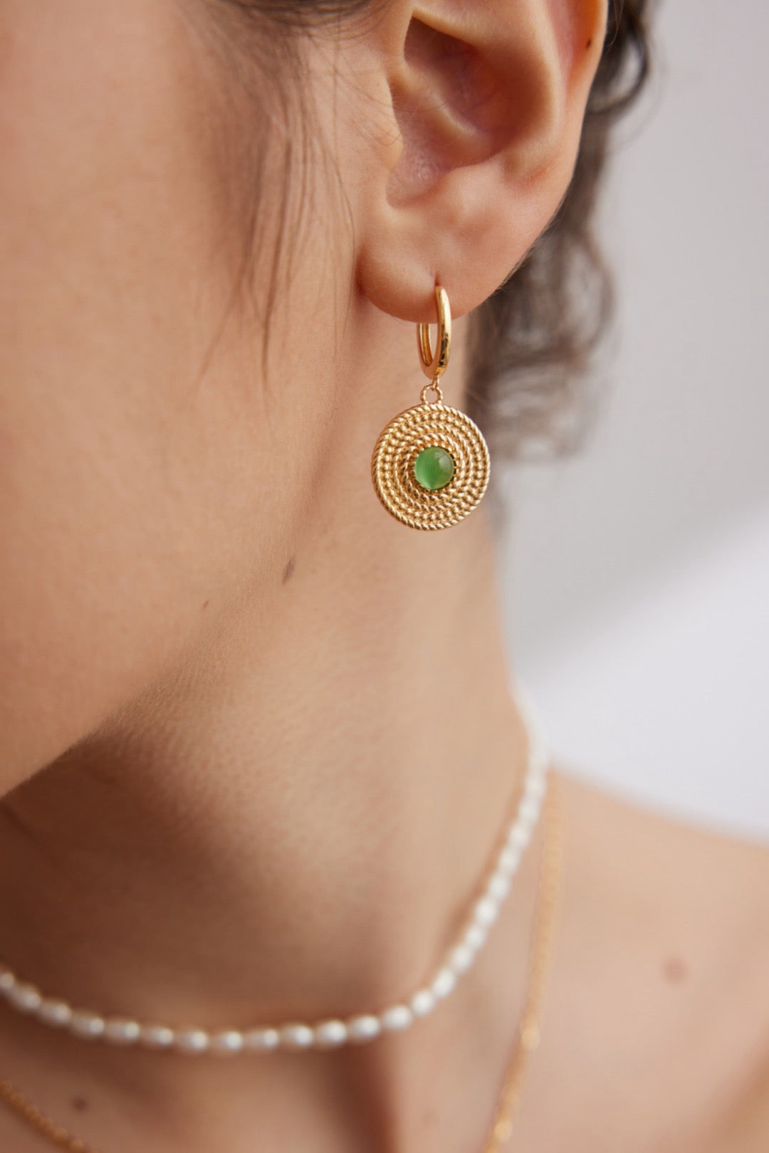 Emerald Circle Drop Earrings