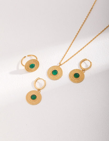 Emerald Circle Drop Earrings