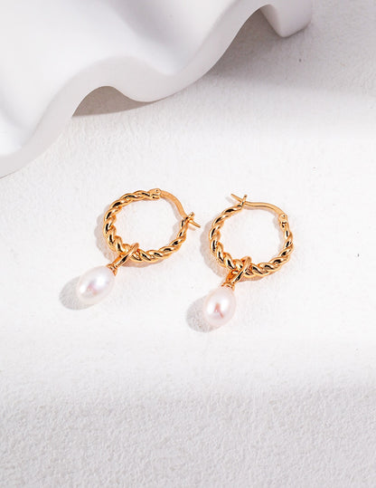 Rope and Pearl Hoop Earrings