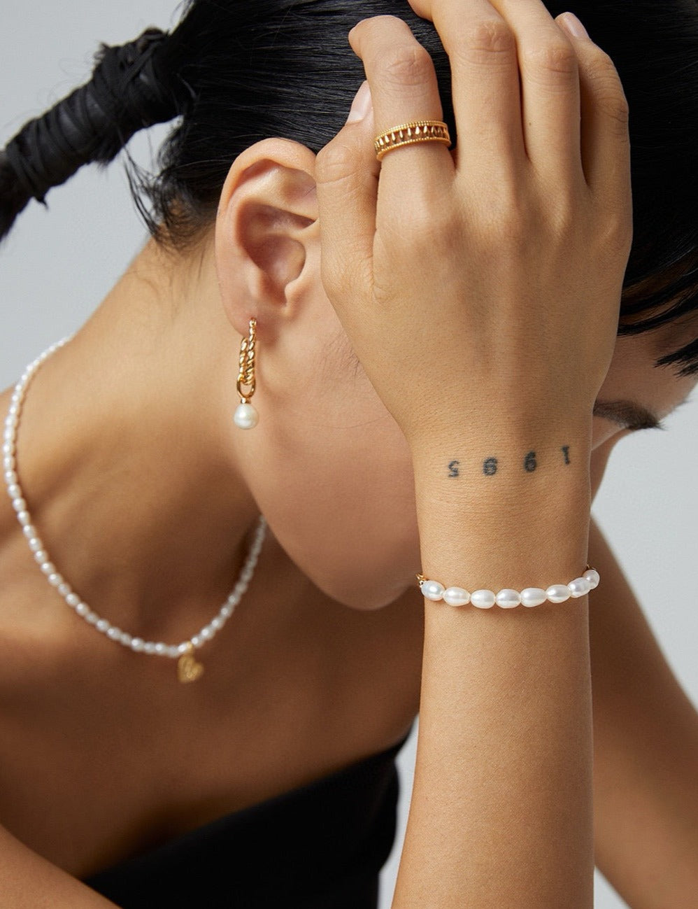 Rope and Pearl Hoop Earrings