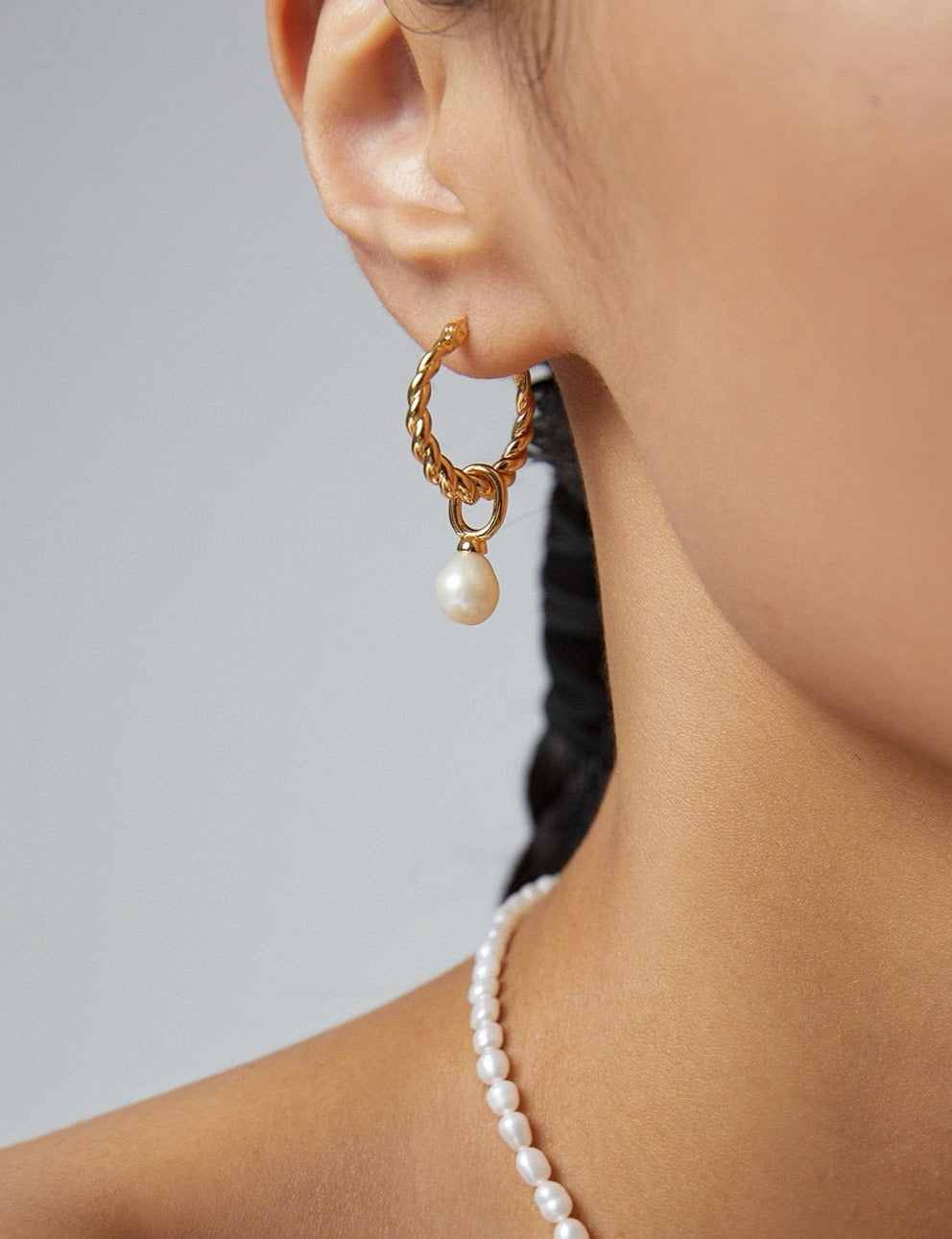 Rope and Pearl Hoop Earrings