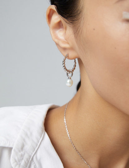 Rope and Pearl Hoop Earrings