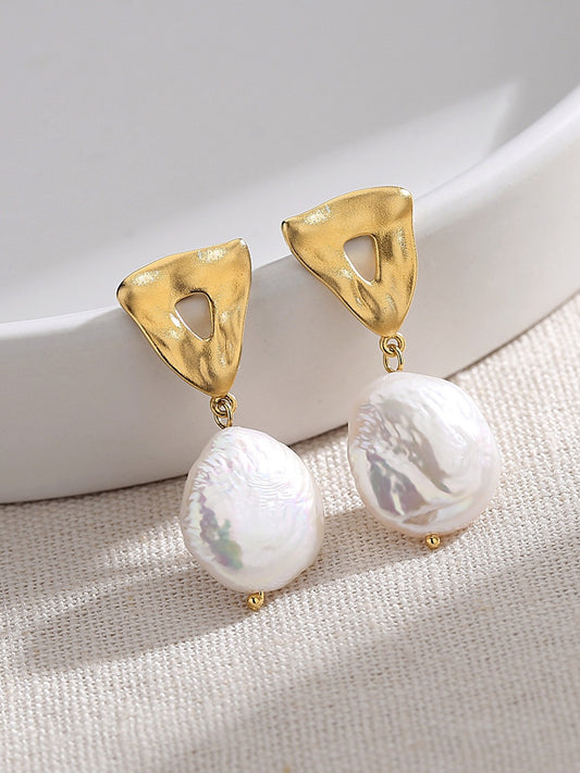 Abstract Gold and Pearl Earrings