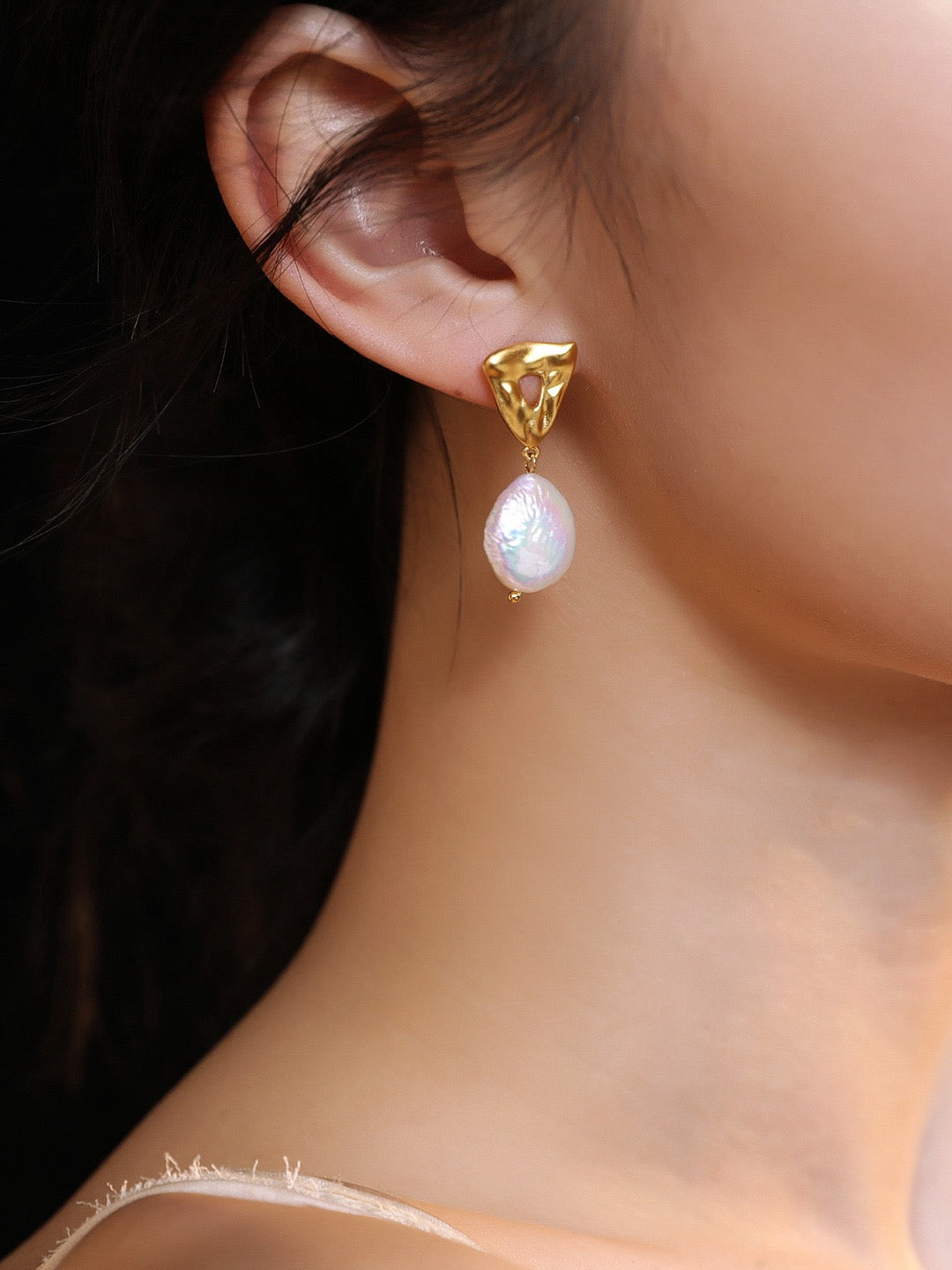 Abstract Gold and Pearl Earrings