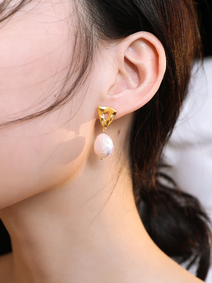 Abstract Gold and Pearl Earrings