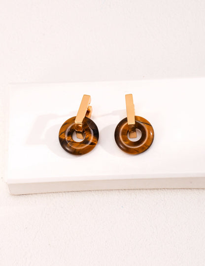 Original Natural Tiger Eye Stone Earrings