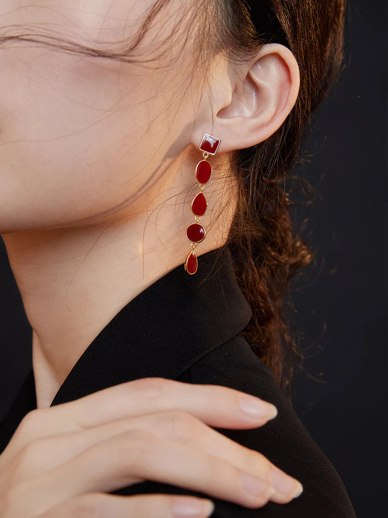 Red Oil-drop Glaze Long Earrings