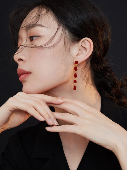 Red Oil-drop Glaze Long Earrings