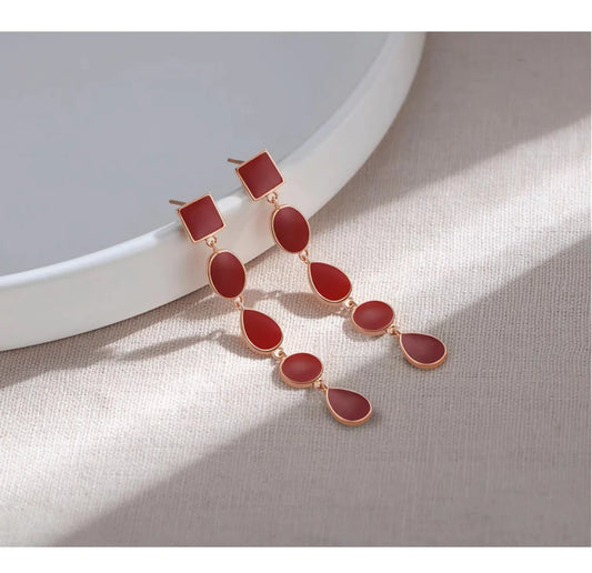 Red Oil-drop Glaze Long Earrings